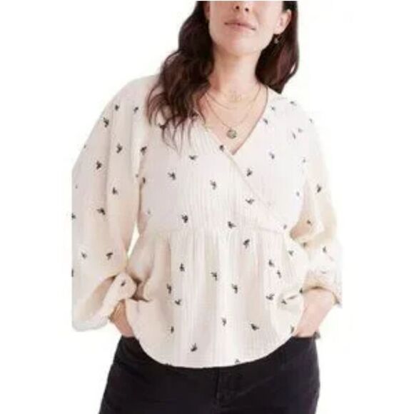 Madewell Lightspun Cotton Bow Blouse in Cream with Balloon Sleeves Size S - Picture 6 of 15